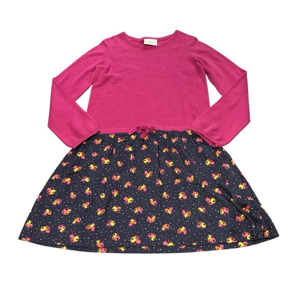 Hanna Andersson size 8 (130) Long Sleeve Fuschia Dress with Navy print